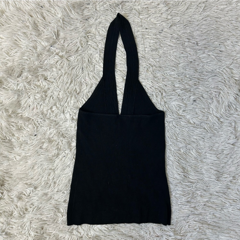 ◾️Vintage Y2K Papaya Halter Neck Embellished Ribbed V Neck Top - Picture 5 of 8